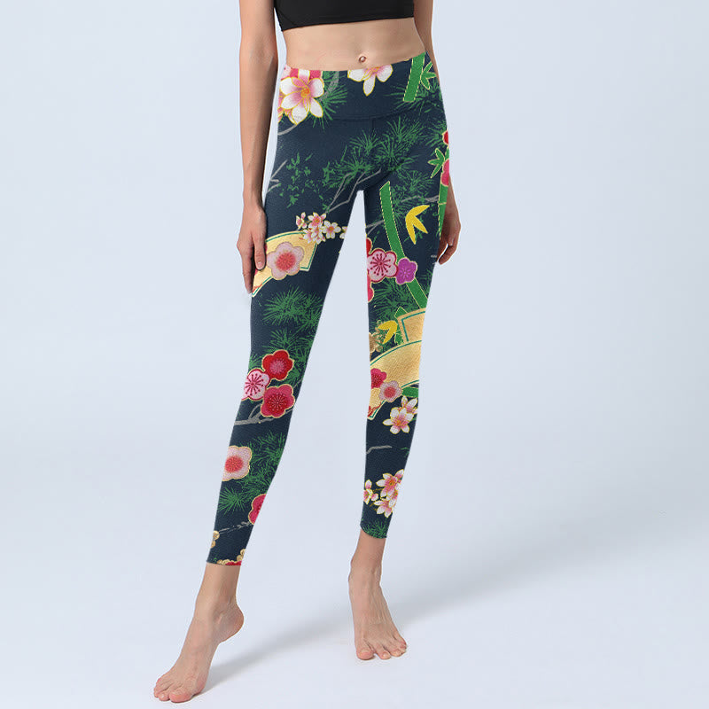 Buddha Stones Kirschblüten Bambus Kiefer Baum Druck Gym Leggings Damen Yoga Hose - image 6