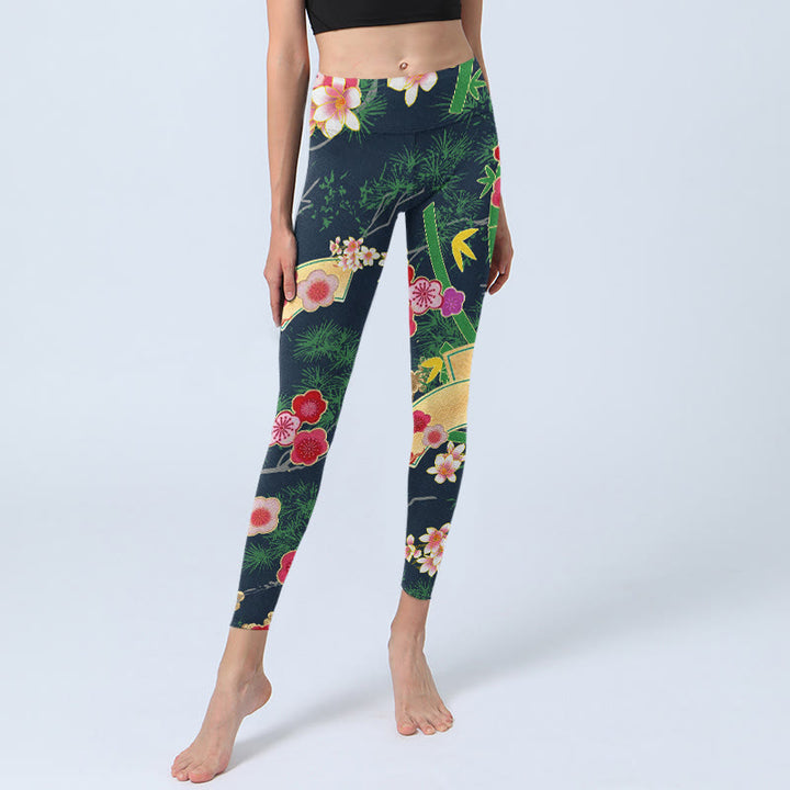 Buddha Stones Kirschblüten Bambus Kiefer Baum Druck Gym Leggings Damen Yoga Hose - image 6