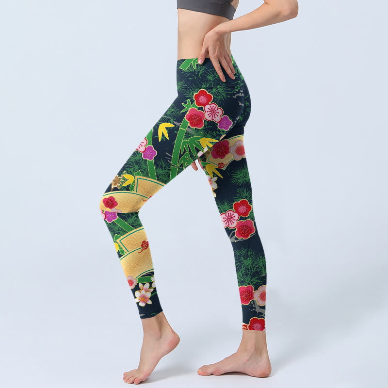 Buddha Stones Kirschblüten Bambus Kiefer Baum Druck Gym Leggings Damen Yoga Hose - image 3