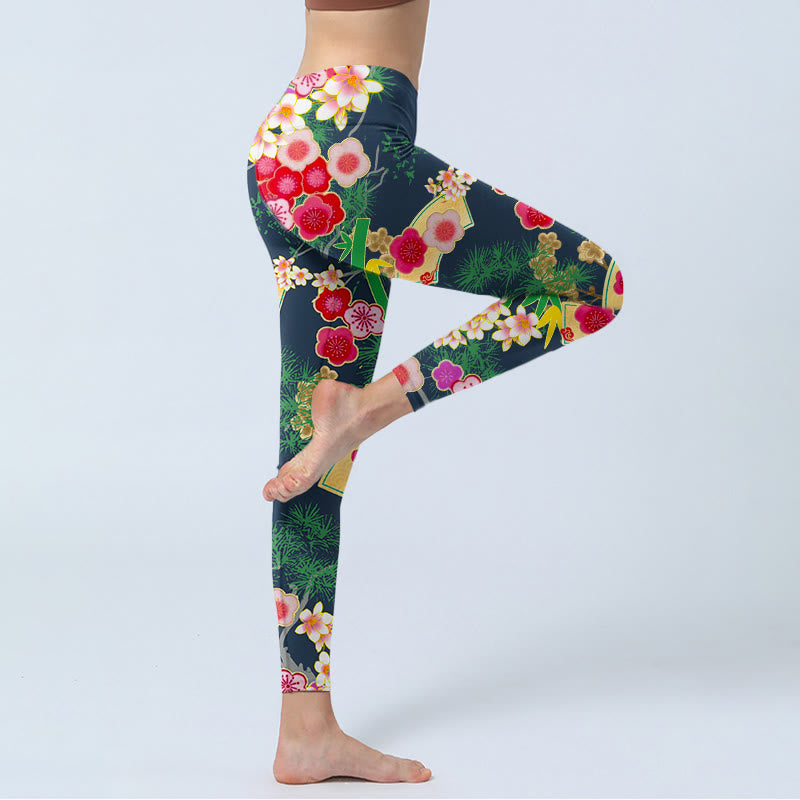Buddha Stones Kirschblüten Bambus Kiefer Baum Druck Gym Leggings Damen Yoga Hose - image 3