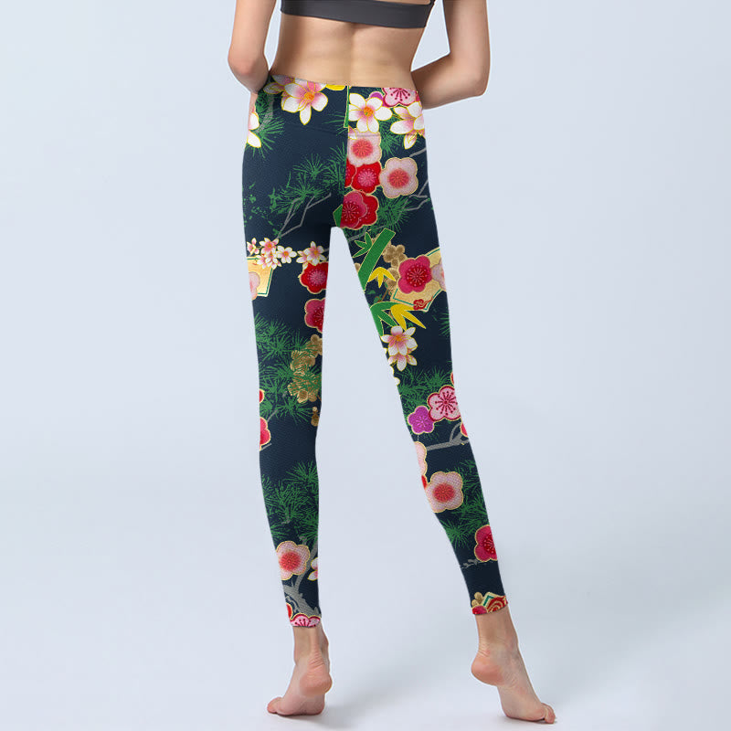 Buddha Stones Kirschblüten Bambus Kiefer Baum Druck Gym Leggings Damen Yoga Hose - image 6