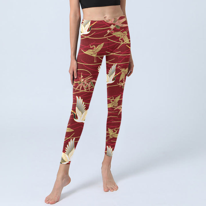 Buddha Stones, fliegende Kraniche, schlanke Zweige, Print, Gym-Leggings, Damen-Yogahose - image 6