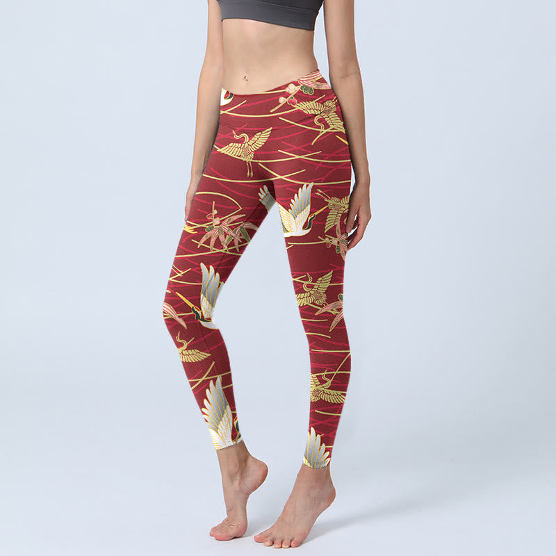 Buddha Stones, fliegende Kraniche, schlanke Zweige, Print, Gym-Leggings, Damen-Yogahose - Feuerfestziegel - US18, UK/AU22, EU50 (4XL) - image 0