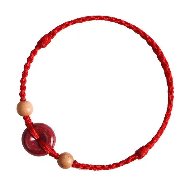 Buddha Stones Pfirsich Holz Frieden Schnalle Zinnober Reichtum String Armband Fußkettchen