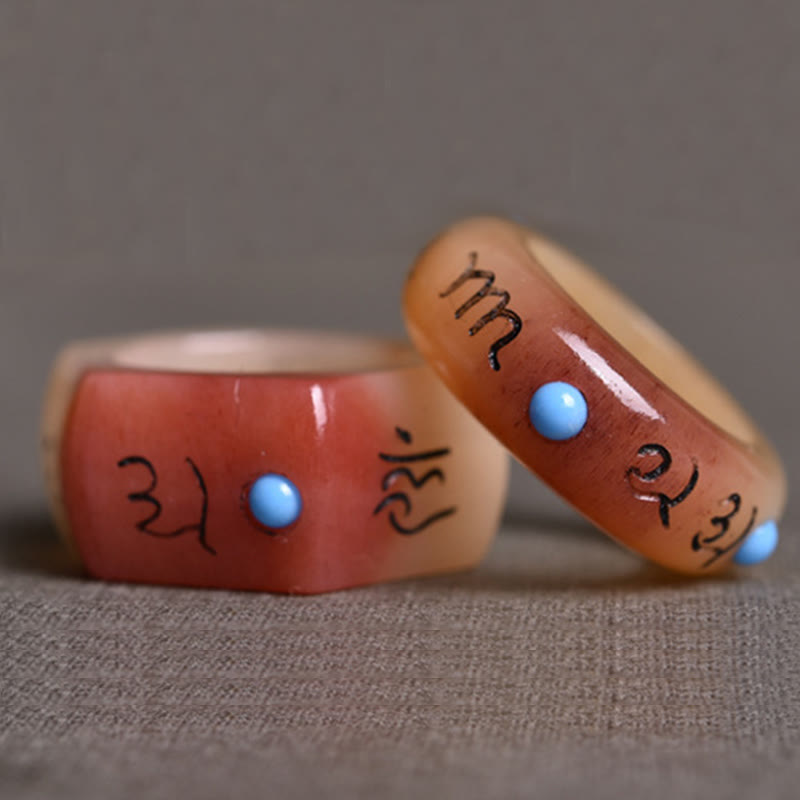 Buddha Stones Kamelknochen Om Mani Padme Hum Schnitzschutzring
