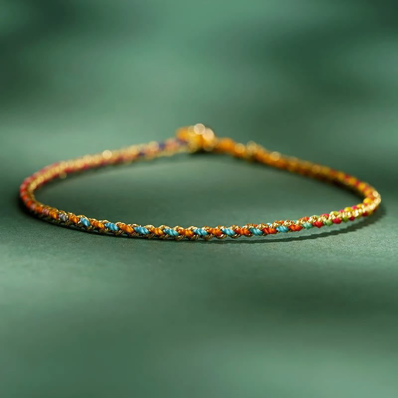 Buddha Stones Buntes Seil Glücksmünze Perlenfülle Extra dünnes geflochtenes Armband