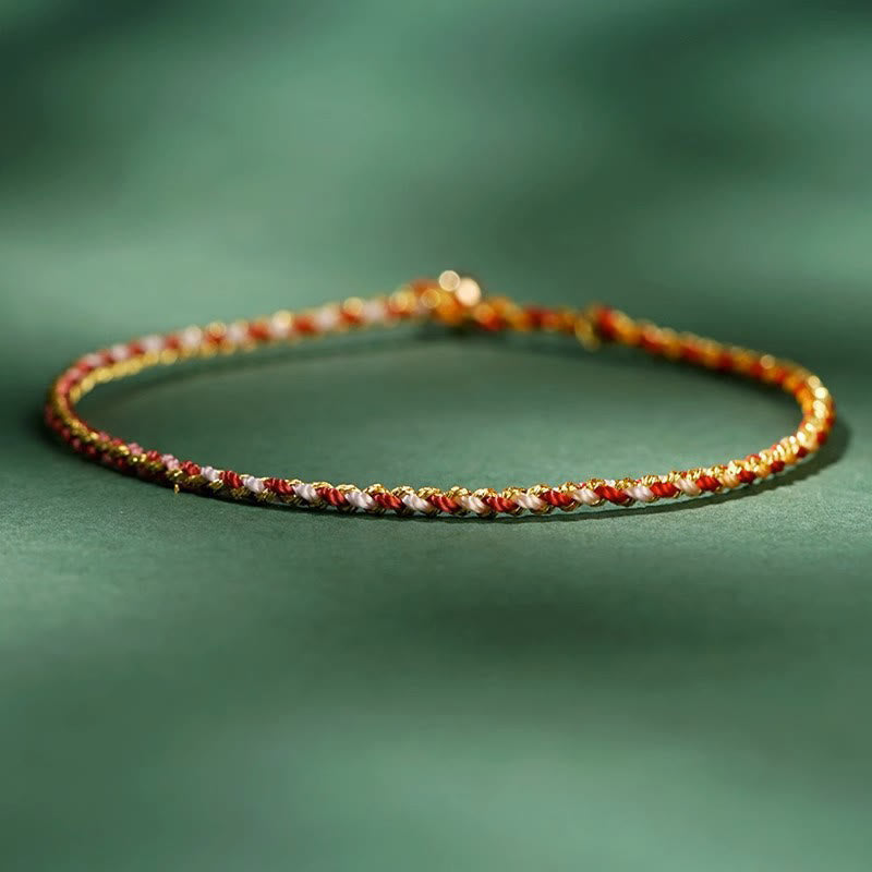 Buddha Stones Buntes Seil Glücksmünze Perlenfülle Extra dünnes geflochtenes Armband - Rot - Blankes Seil - 20 cm - image 8