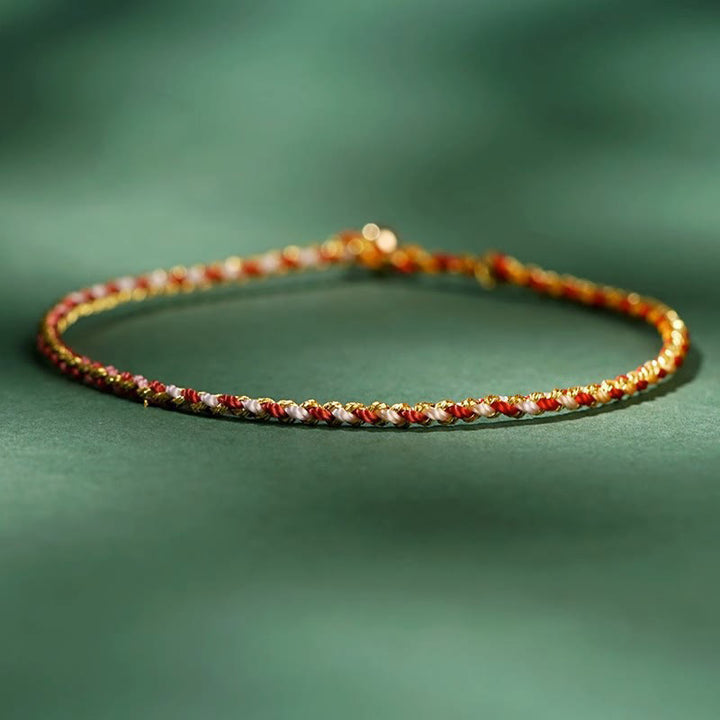 Buddha Stones Buntes Seil Glücksmünze Perlenfülle Extra dünnes geflochtenes Armband - Rot - Blankes Seil - 20 cm - image 8