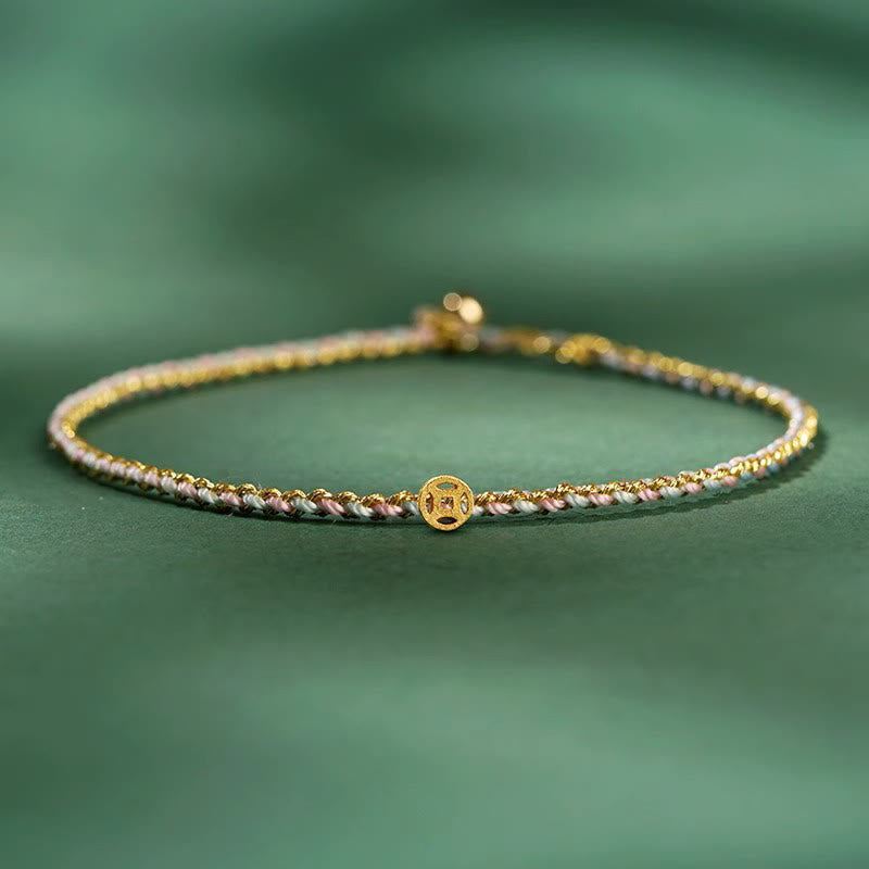 Buddha Stones Buntes Seil Glücksmünze Perlenfülle Extra dünnes geflochtenes Armband - Hellrosa - Seil mit Kupfermünze - 20 cm - image 11