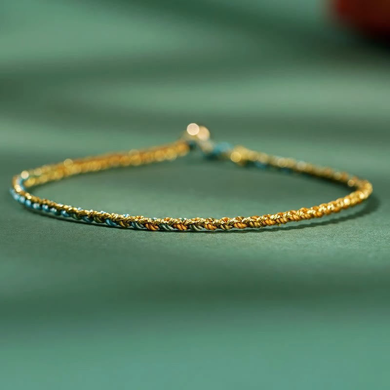 Buddha Stones Buntes Seil Glücksmünze Perlenfülle Extra dünnes geflochtenes Armband - Grün - Blankes Seil - 20 cm - image 13