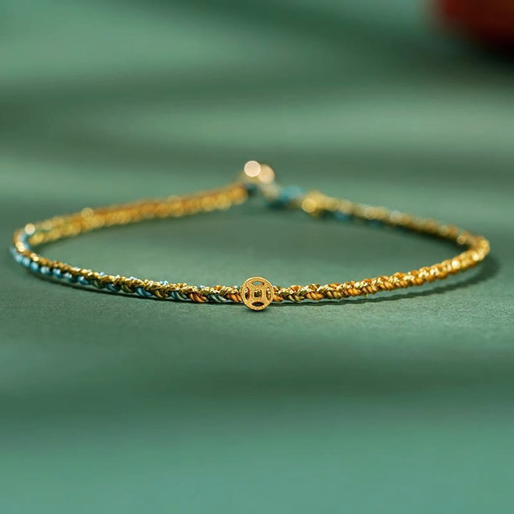 Buddha Stones Buntes Seil Glücksmünze Perlenfülle Extra dünnes geflochtenes Armband