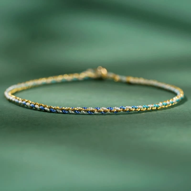 Buddha Stones Buntes Seil Glücksmünze Perlenfülle Extra dünnes geflochtenes Armband - Blau - Blankes Seil - 20 cm - image 15