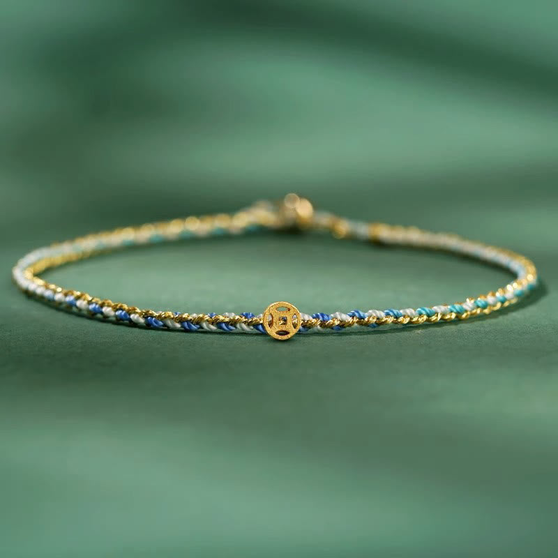 Buddha Stones Buntes Seil Glücksmünze Perlenfülle Extra dünnes geflochtenes Armband - Blau - Seil mit Kupfermünze - 20 cm - image 15