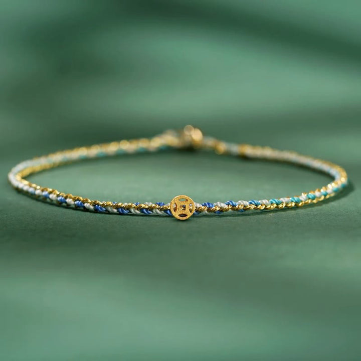 Buddha Stones Buntes Seil Glücksmünze Perlenfülle Extra dünnes geflochtenes Armband - Blau - Seil mit Kupfermünze - 20 cm - image 14