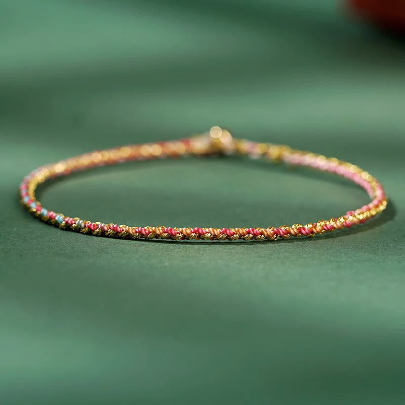 Buddha Stones Buntes Seil Glücksmünze Perlenfülle Extra dünnes geflochtenes Armband