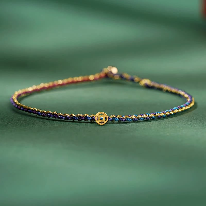 Buddha Stones Buntes Seil Glücksmünze Perlenfülle Extra dünnes geflochtenes Armband
