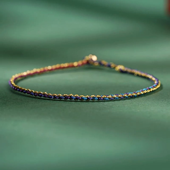 Buddha Stones Buntes Seil Glücksmünze Perlenfülle Extra dünnes geflochtenes Armband