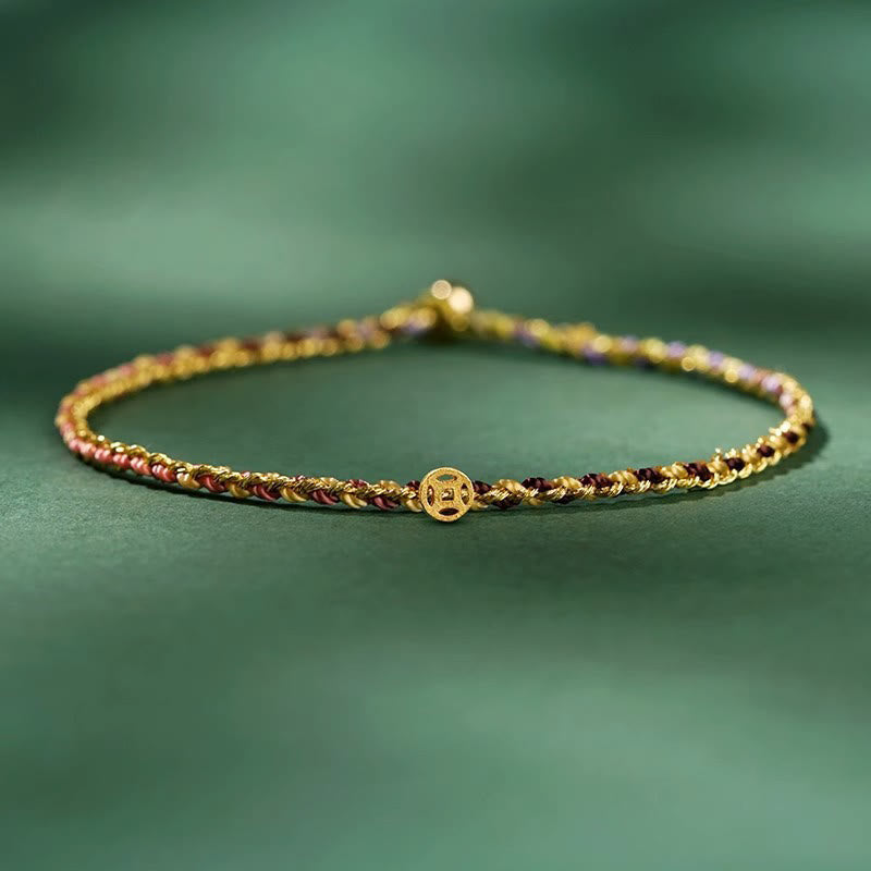 Buddha Stones Buntes Seil Glücksmünze Perlenfülle Extra dünnes geflochtenes Armband - Gelb - Seil mit Kupfermünze - 20 cm - image 20