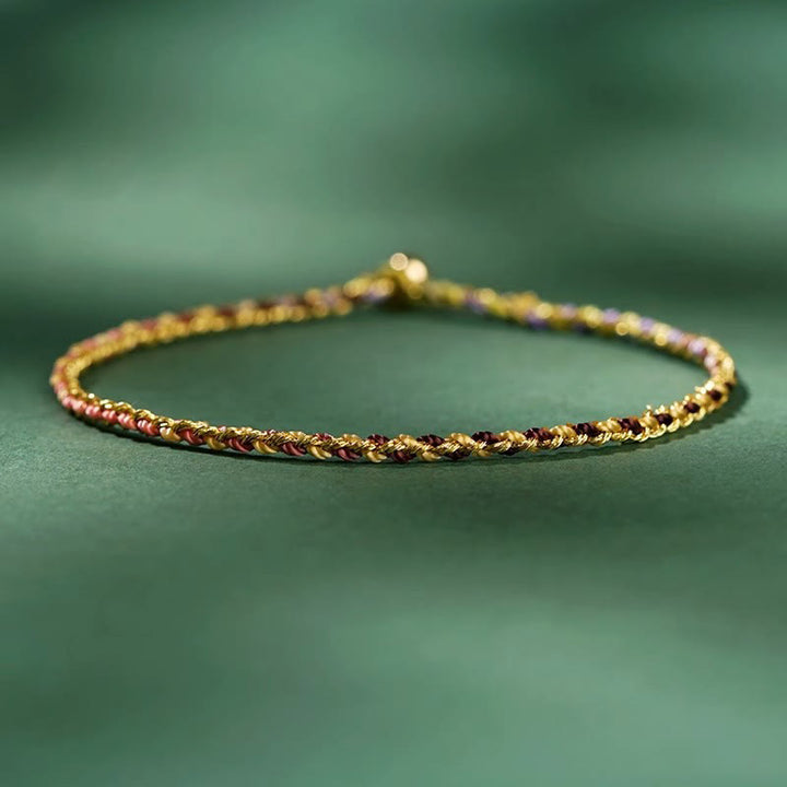 Buddha Stones Buntes Seil Glücksmünze Perlenfülle Extra dünnes geflochtenes Armband