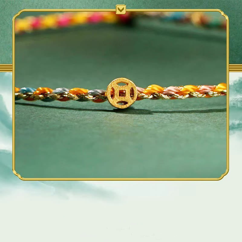 Buddha Stones Buntes Seil Glücksmünze Perlenfülle Extra dünnes geflochtenes Armband