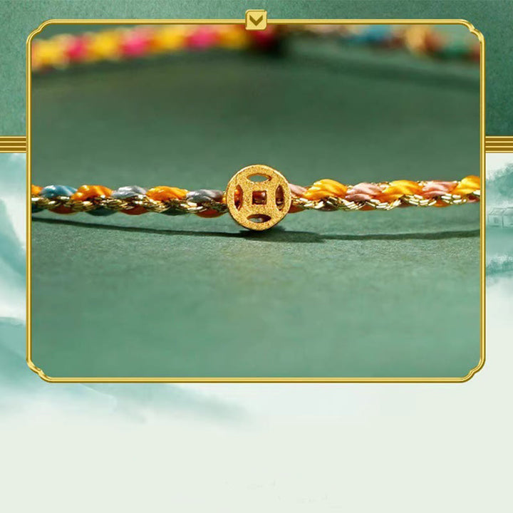 Buddha Stones Buntes Seil Glücksmünze Perlenfülle Extra dünnes geflochtenes Armband
