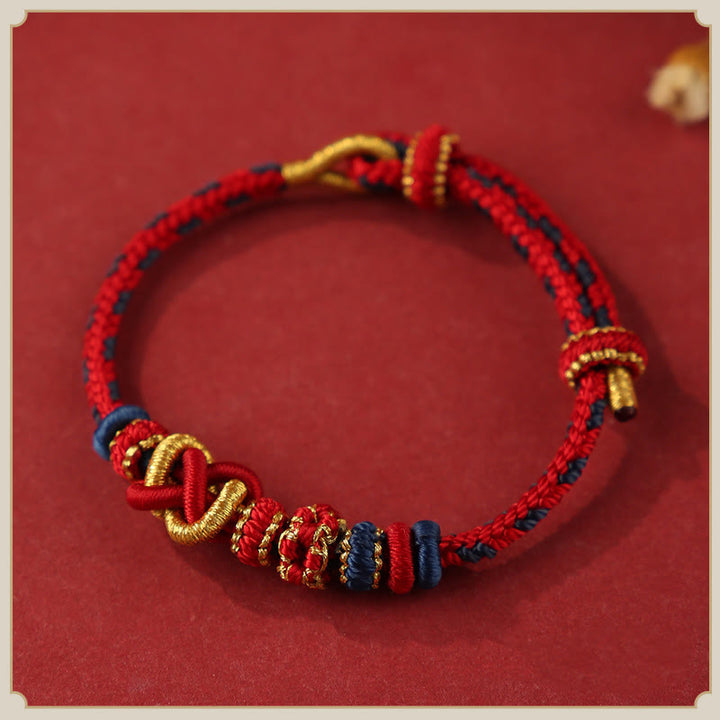 Buddha Stones Handgefertigtes Pfirsichblüten-Friedensknoten-Armband mit buntem Seil, verstellbar