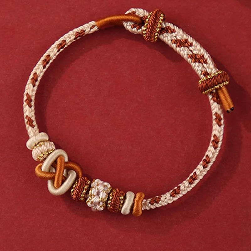 Buddha Stones Handgefertigtes Pfirsichblüten-Friedensknoten-Armband mit buntem Seil, verstellbar