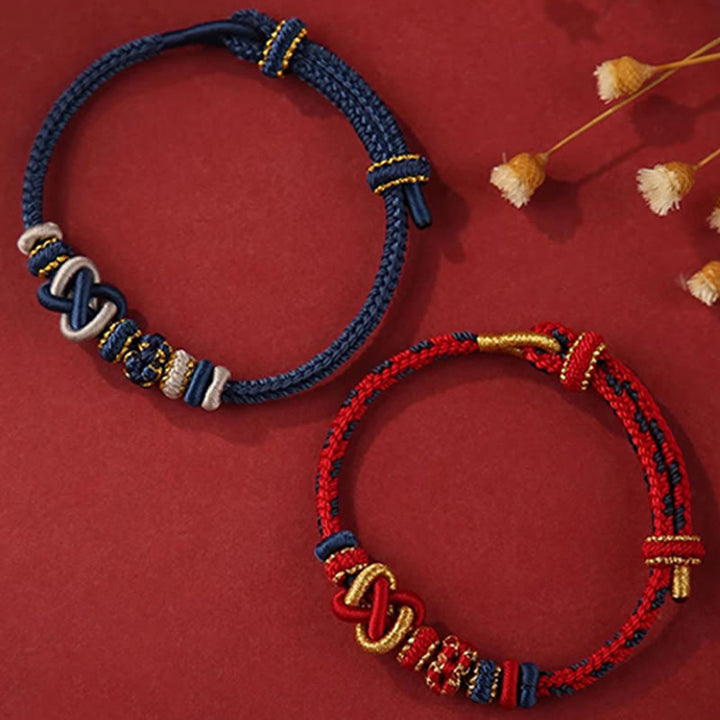 Buddha Stones Handgefertigtes Pfirsichblüten-Friedensknoten-Armband mit buntem Seil, verstellbar