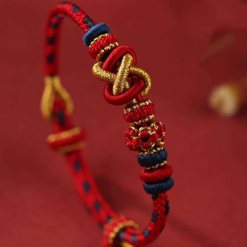 Buddha Stones Handgefertigtes Pfirsichblüten-Friedensknoten-Armband mit buntem Seil, verstellbar