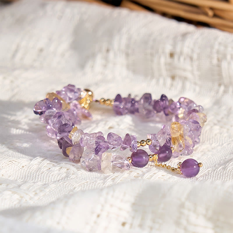 Buddha Stones Unregelmäßiger natürlicher Amethyst Citrin Kies Meditation Doppelschicht Armband
