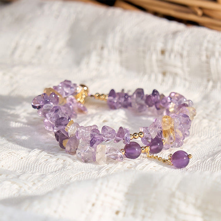 Buddha Stones Unregelmäßiger natürlicher Amethyst Citrin Kies Meditation Doppelschicht Armband