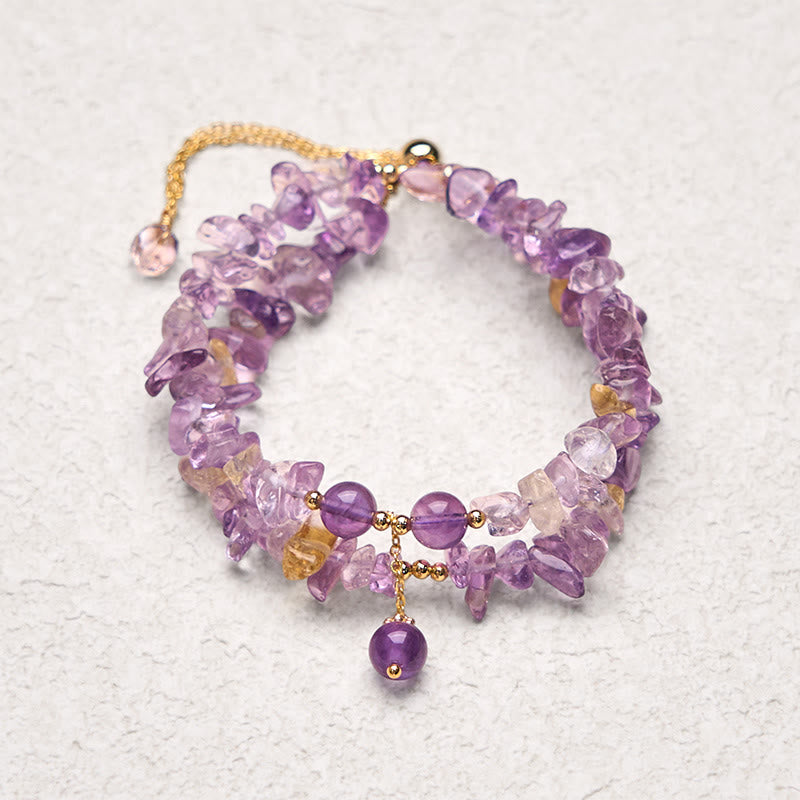 Buddha Stones Unregelmäßiger natürlicher Amethyst Citrin Kies Meditation Doppelschicht Armband