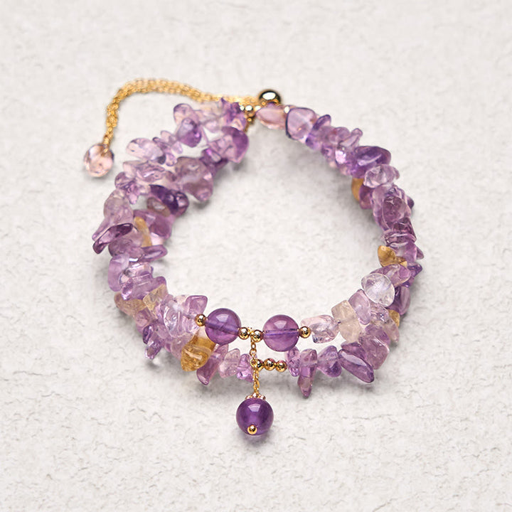 Buddha Stones Unregelmäßiger natürlicher Amethyst Citrin Kies Meditation Doppelschicht Armband