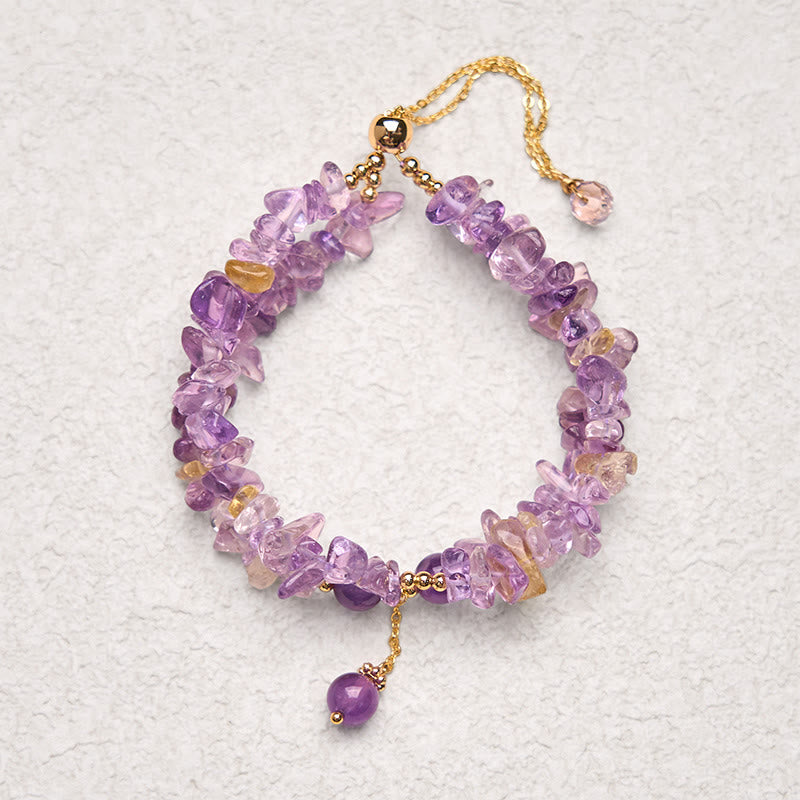 Buddha Stones Unregelmäßiger natürlicher Amethyst Citrin Kies Meditation Doppelschicht Armband