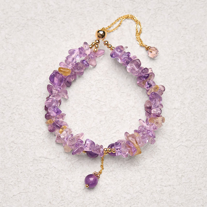 Buddha Stones Unregelmäßiger natürlicher Amethyst Citrin Kies Meditation Doppelschicht Armband