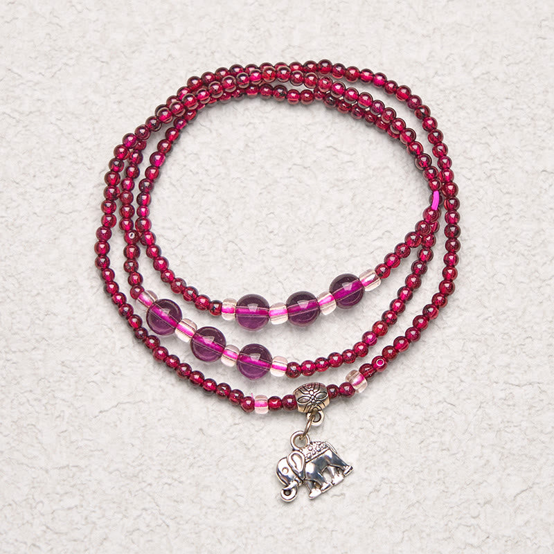 Buddha Stones Natürlicher Granat Elefant Abakus Glückstasche PiXiu Schutz Dreifach Wickelarmband