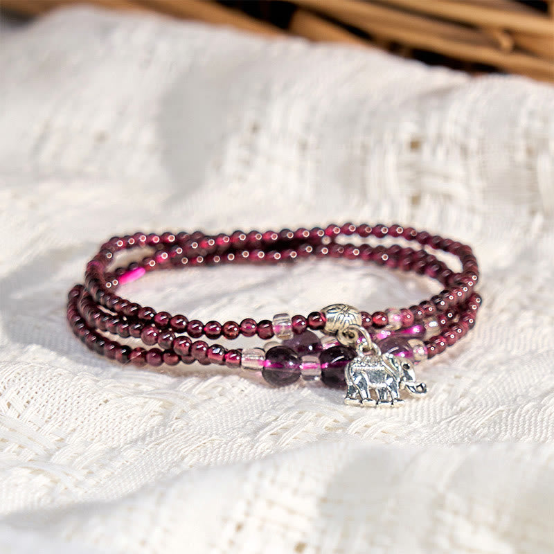 Buddha Stones Natürlicher Granat Elefant Abakus Glückstasche PiXiu Schutz Dreifach Wickelarmband