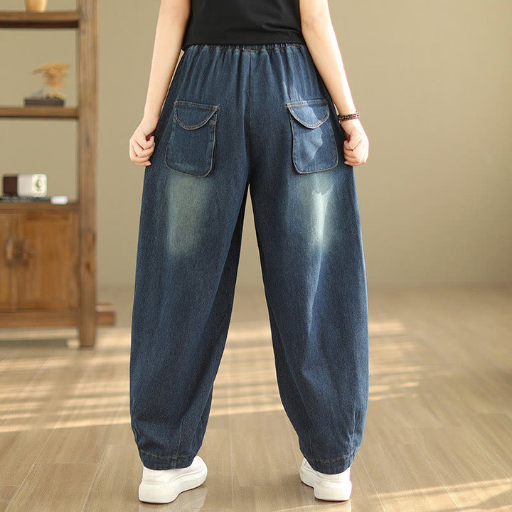 Buddha Stones Casual DarkSlateBlue Plain Kordelzug Baumwolle Damen Haremshose mit Taschen