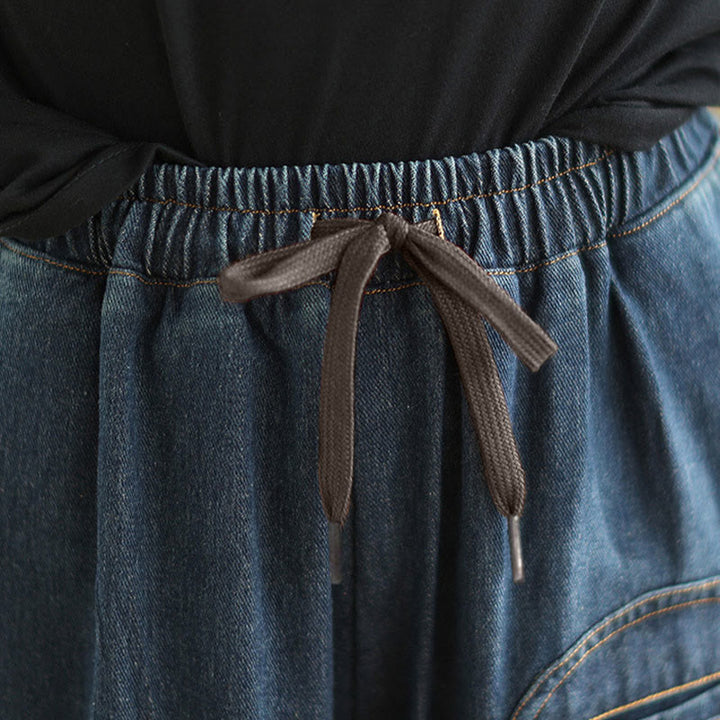 Buddha Stones Casual DarkSlateBlue Plain Kordelzug Baumwolle Damen Haremshose mit Taschen - image 9