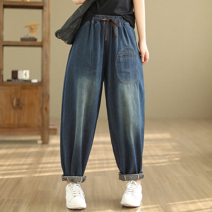 Buddha Stones Casual DarkSlateBlue Plain Kordelzug Baumwolle Damen Haremshose mit Taschen