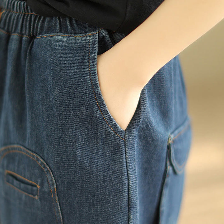 Buddha Stones Casual DarkSlateBlue Plain Kordelzug Baumwolle Damen Haremshose mit Taschen - image 6