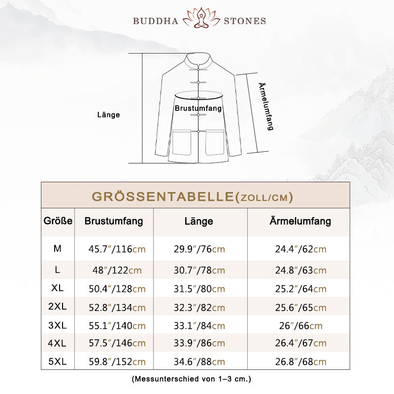 Buddha Stones Frosch-Knopf Chinesischer Tang-Anzug Baumwolle Leinen Herren Jacke Hemd mit Taschen