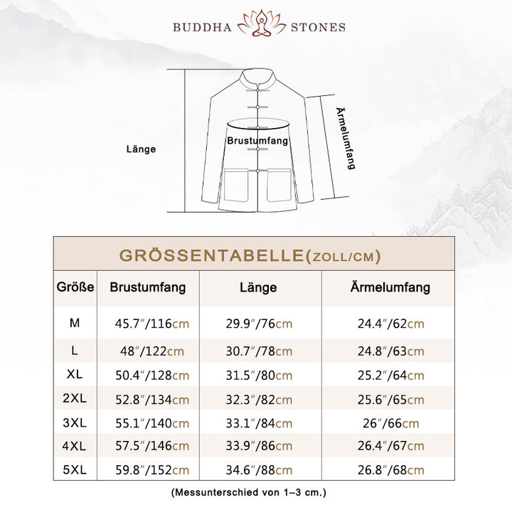 Buddha Stones Frosch-Knopf Chinesischer Tang-Anzug Baumwolle Leinen Herren Jacke Hemd mit Taschen