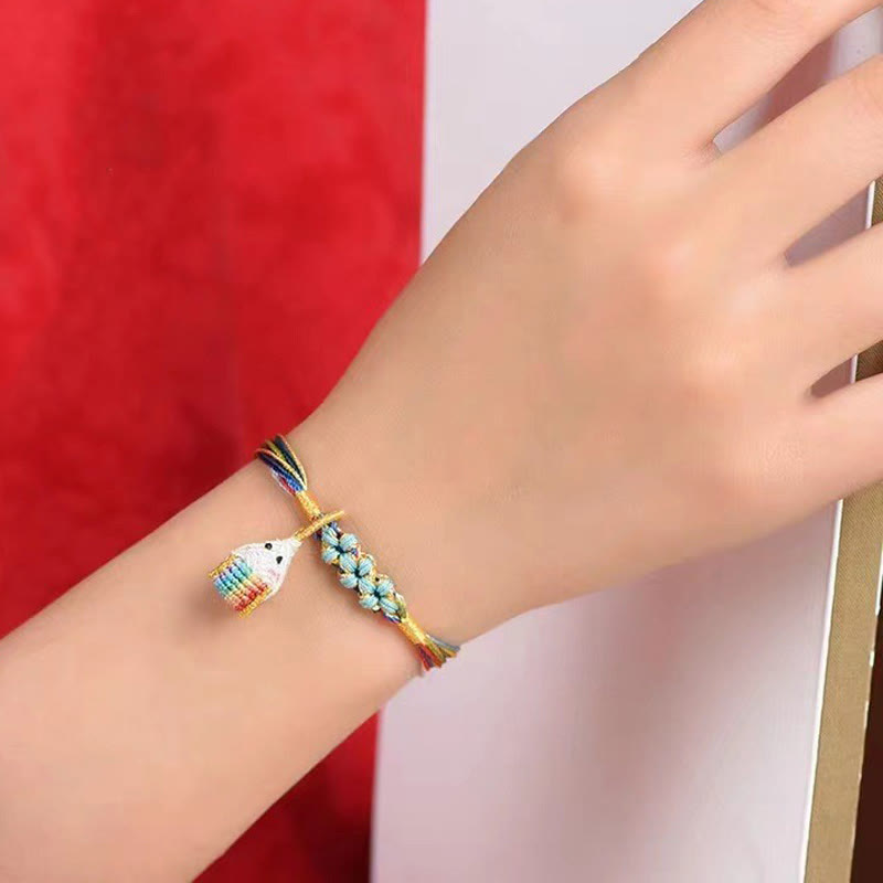 Buddha Stones Buntes Seil Pfirsichblütenknoten Zongzi Geflochtenes Armband
