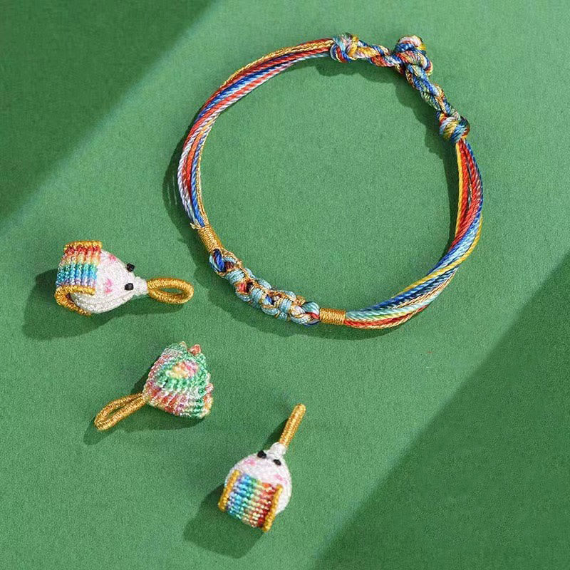 Buddha Stones Buntes Seil Pfirsichblütenknoten Zongzi Geflochtenes Armband