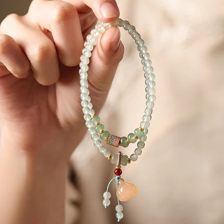 Buddha Stones, mehrere Kreise, natürliches Aventurin-Glas, Lotuskapseln, Glücksbambus, Positivitätsarmband