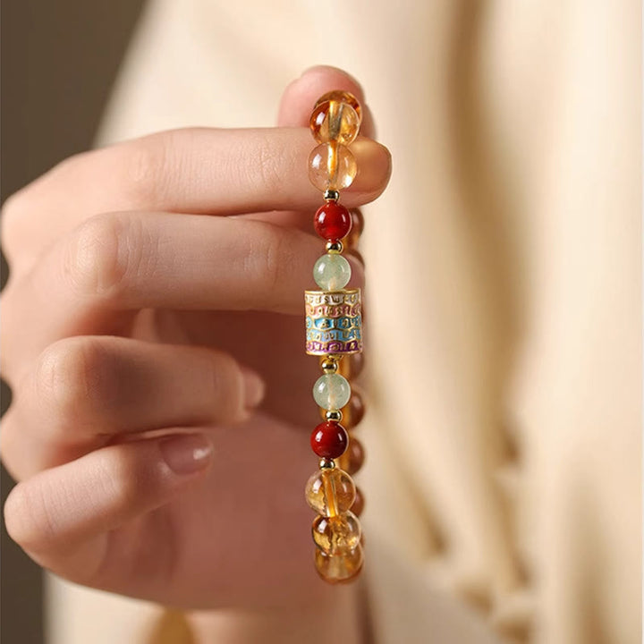 Buddha Stones Natürlicher Citrin Buntes Gebetsrad Kreativitätsarmband