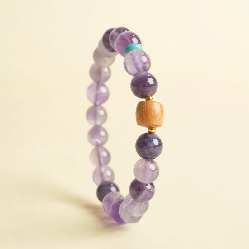 Buddha Stones Natürliches Amethyst-Glücks-Holzperlen-Friedensarmband