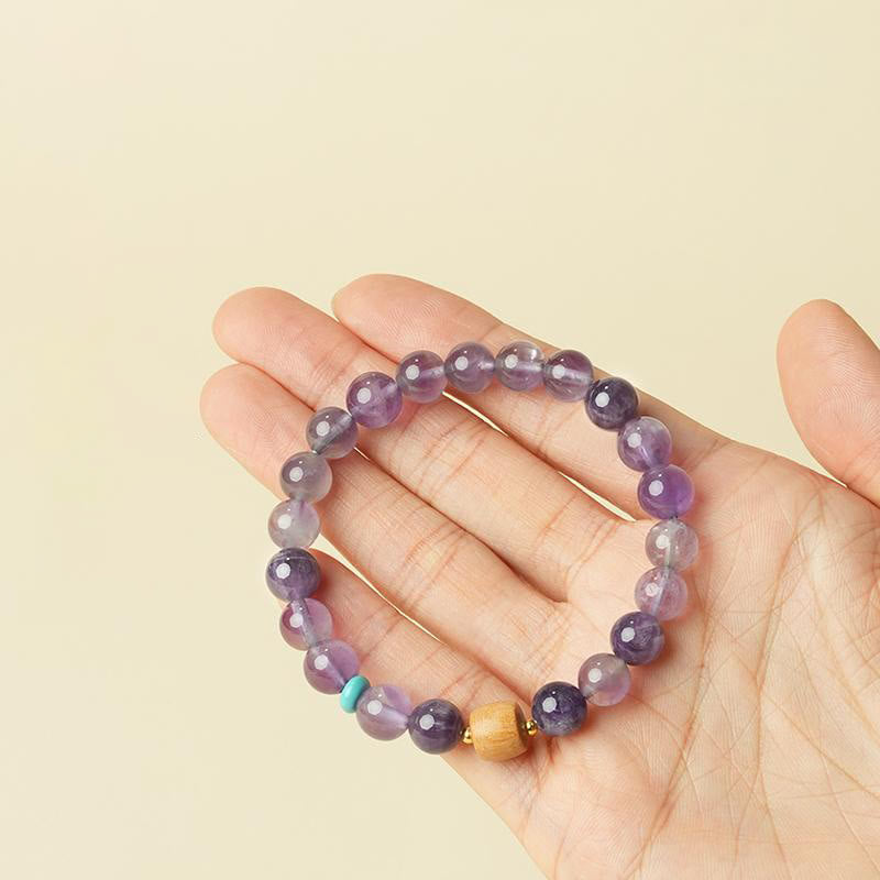 Buddha Stones Natürliches Amethyst-Glücks-Holzperlen-Friedensarmband