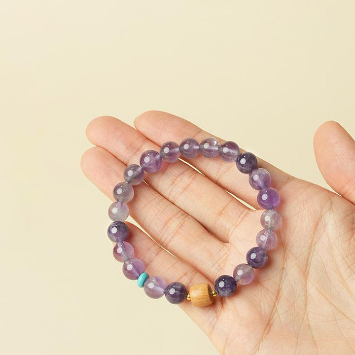 Buddha Stones Natürliches Amethyst-Glücks-Holzperlen-Friedensarmband